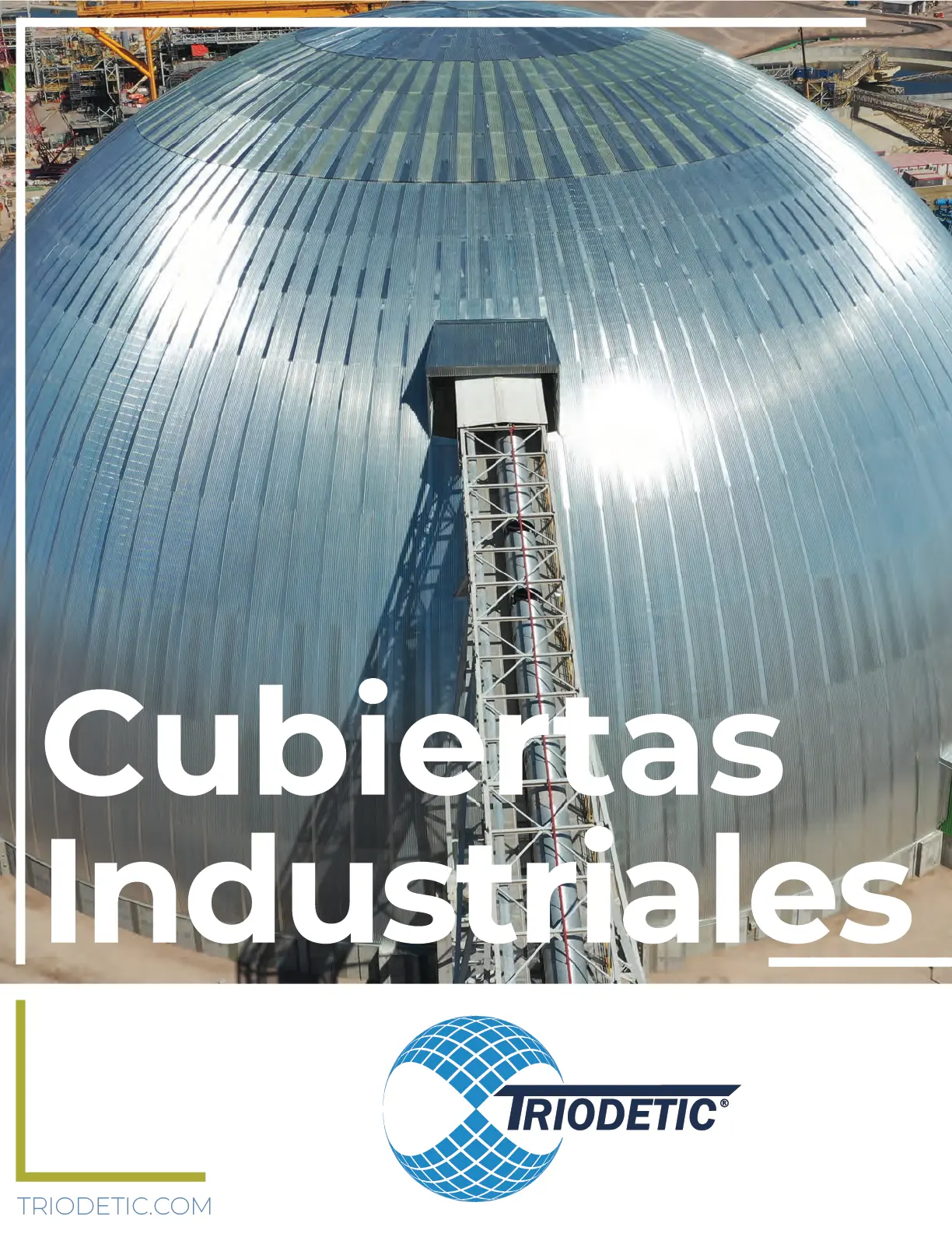 Imagen de cubiertas industriales Triodetic que muestran detalles de ingeniería estructural y procesos de construcción de domos diseñados para aplicaciones industriales.