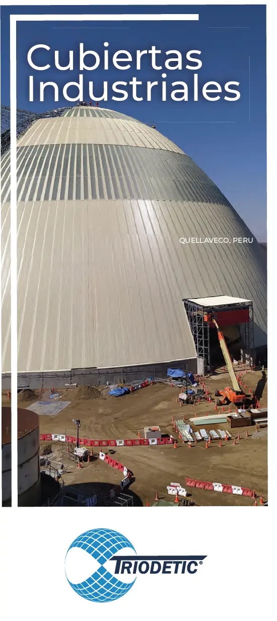 Imagen de cubiertas industriales Triodetic destacando excelencia en ingeniería estructural y soluciones específicas para domos industriales y de almacenamiento.