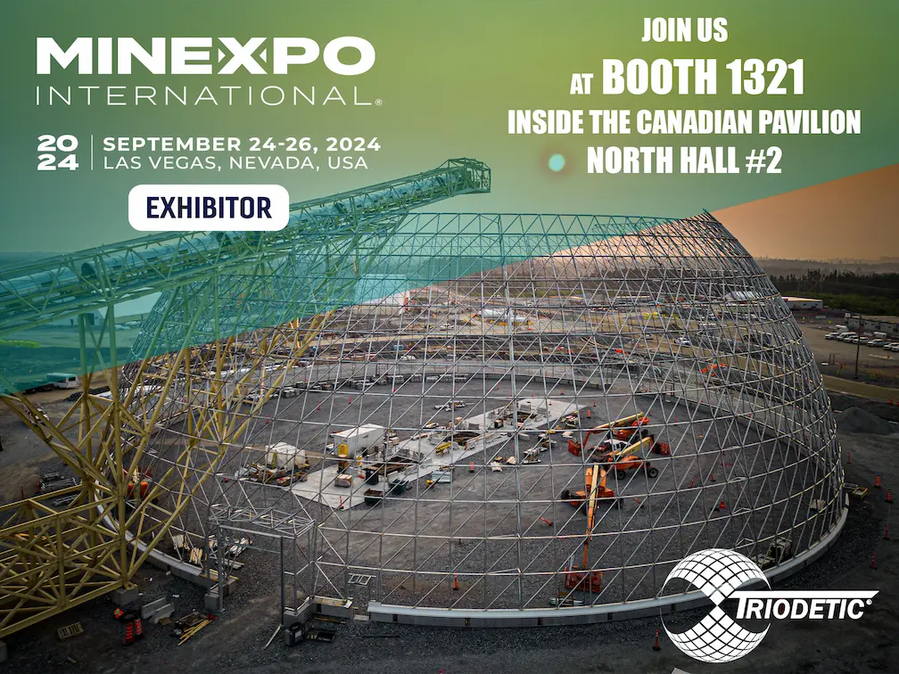 Dust control dome showcased at MinExpo 2024, highlighting Triodetic’s expertise in industrial domes and dust control solutions.